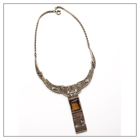 Vintage Miracle Smoky Amber Glass Celtic Collar Necklace Signed Miracle … - Picture 5 of 5